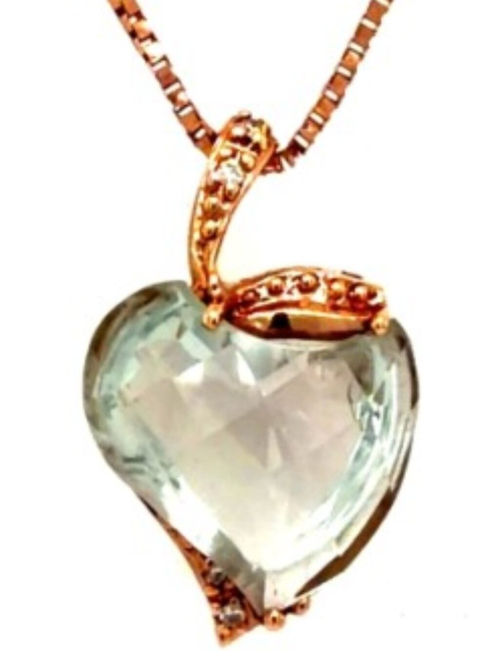 14K Blue Heart Topaz Diamond Rose Gold Necklace